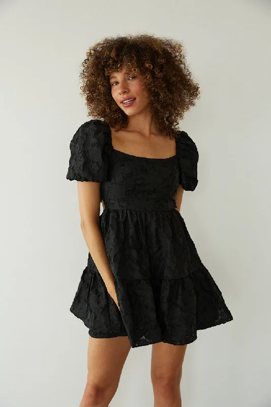 Whitley Tie Back Puff Sleeve Babydoll Mini Dress Classic Shift Mini Dress