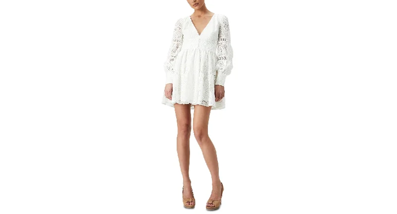 Women's Venice-Lace Long-Sleeve Mini Dress Casual Button-Up Mini Dress