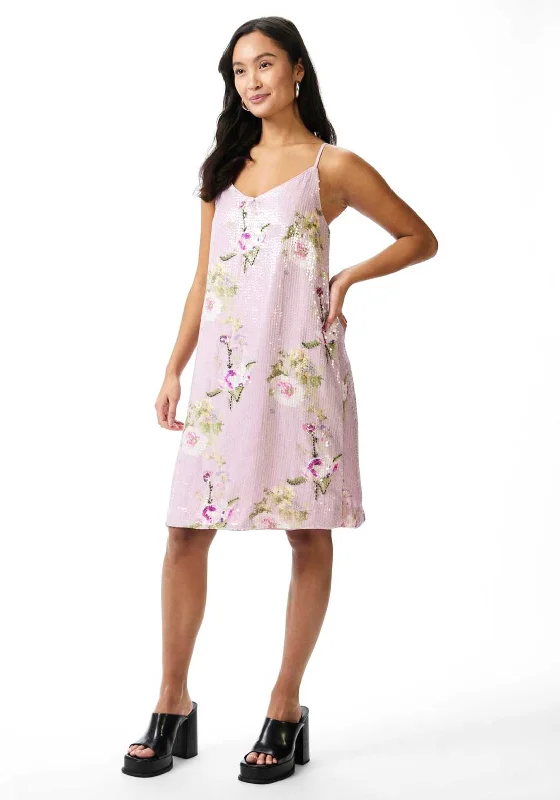 Y.A.S Elodie Sequins Floral Midi Dress, Rose Smoke Comfortable Wrap Midi Dress