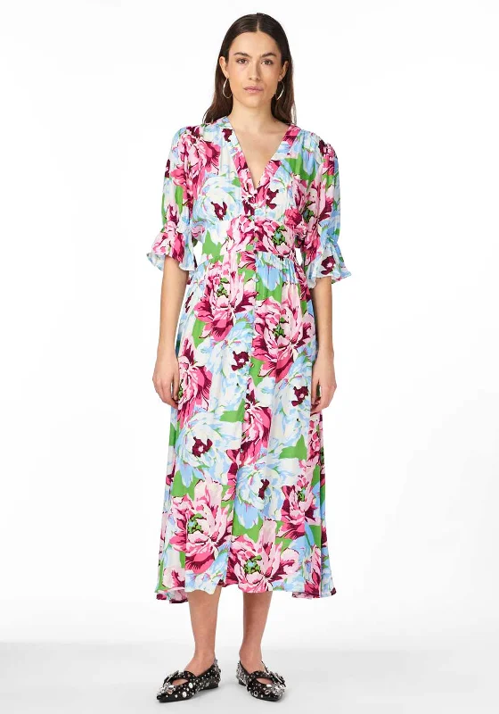 Y.A.S Farron Floral Midi Dress, Meadow Green Cozy Spaghetti Strap Midi Dress