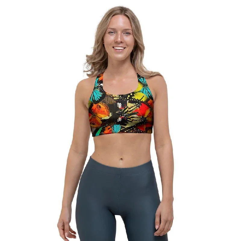 Abstract Colorful Butterfly Print Sports Bra Seamless Sports Bra