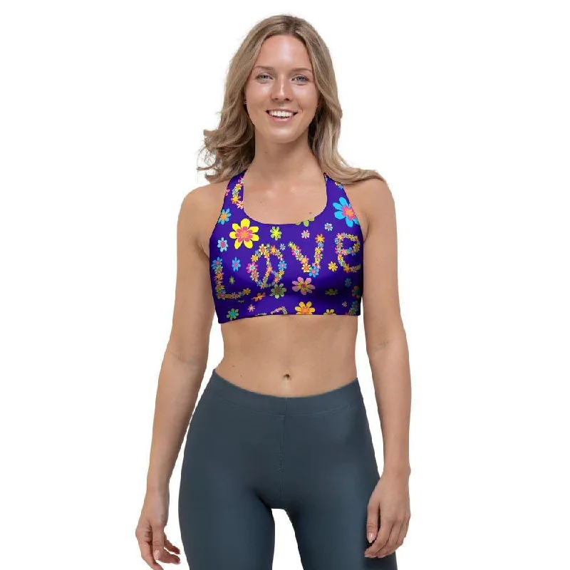 Abstract Floral Hippie Sports Bra Breathable Sports Bra