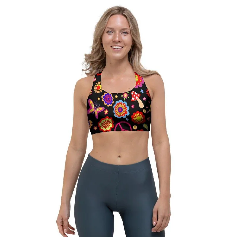 Abstract Flower Hippie Sports Bra Supportive Sports Bra