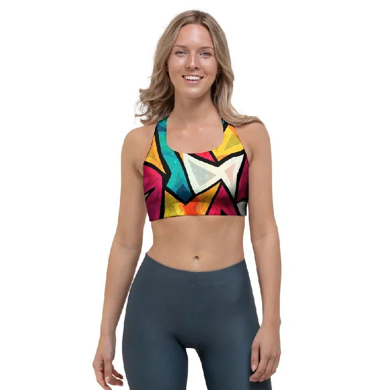 Abstract Geometric Colorful Sports Bra Supportive Cotton Bra