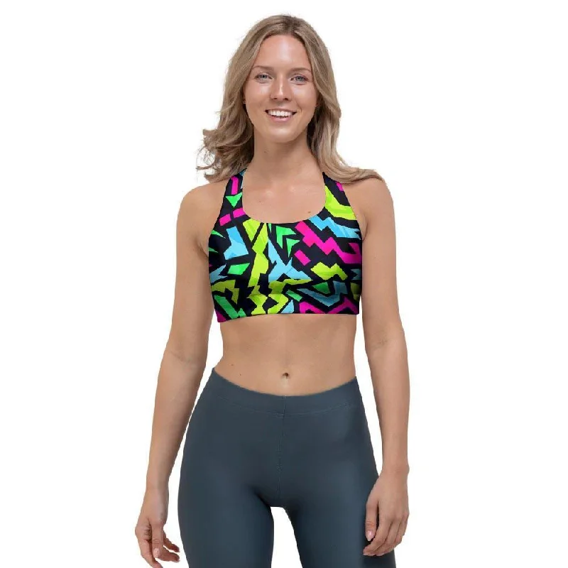 Abstract Graffiti Geometric Sports Bra Full Coverage Bralette