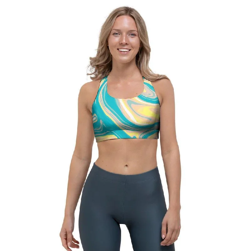 Abstract Green Marble Sports Bra Breathable Sports Bra