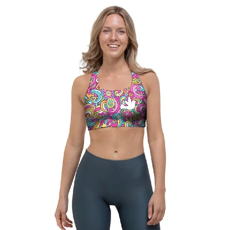 Abstract Hippie Sports Bra Smooth Push-Up Bra