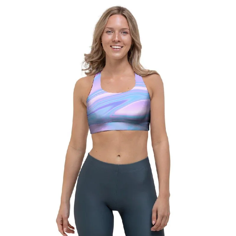 Abstract Holographic Sports Bra Push-Up Bralette Set