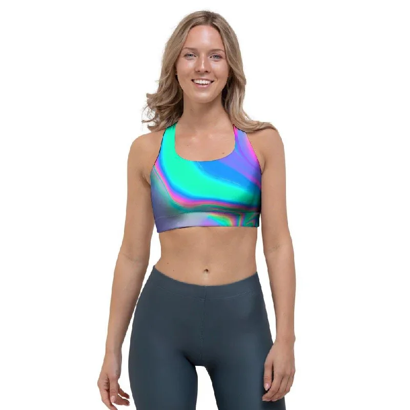 Abstract Pastel Holographic Sports Bra Multi-Way Bra Design