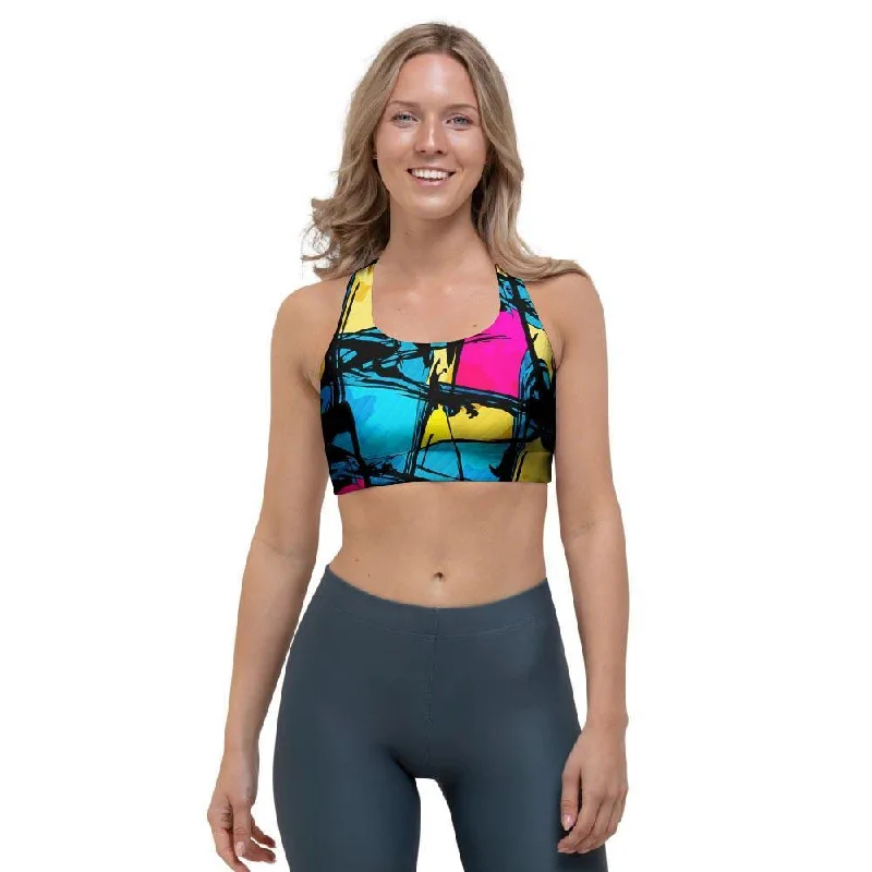 Abstract Psychedelic Graffiti Sports Bra Wireless Push-Up Bra