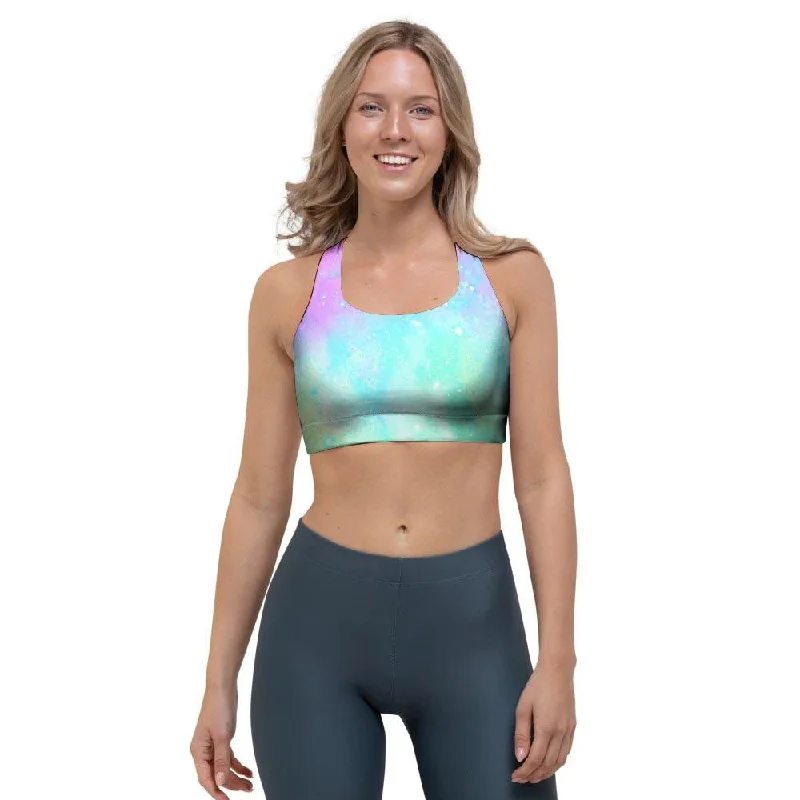 Abstract Psychedelic Holographic Sports Bra High Support Sports Bra