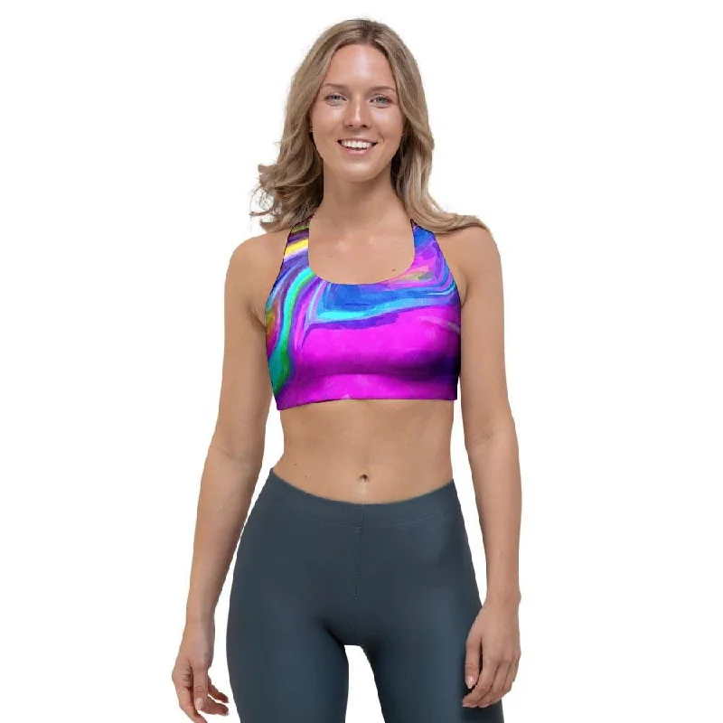 Abstract Purple Iridescent Sports Bra Versatile Bralette Set