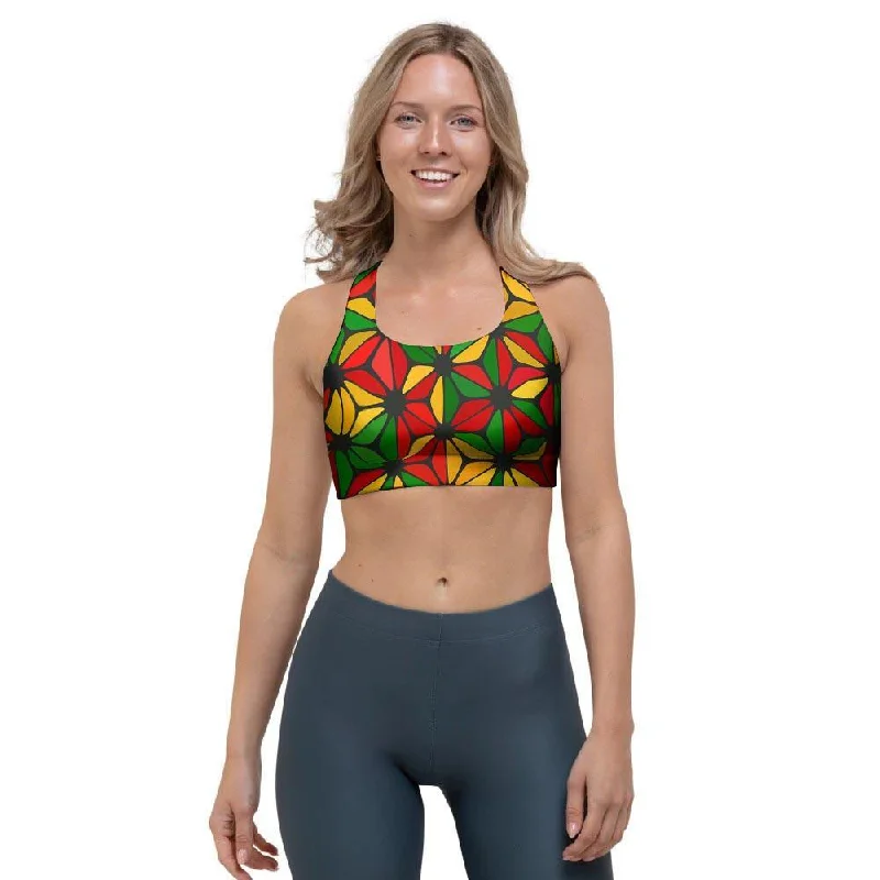 Abstract Reggae Rasta Sports Bra Soft Lace Bralette