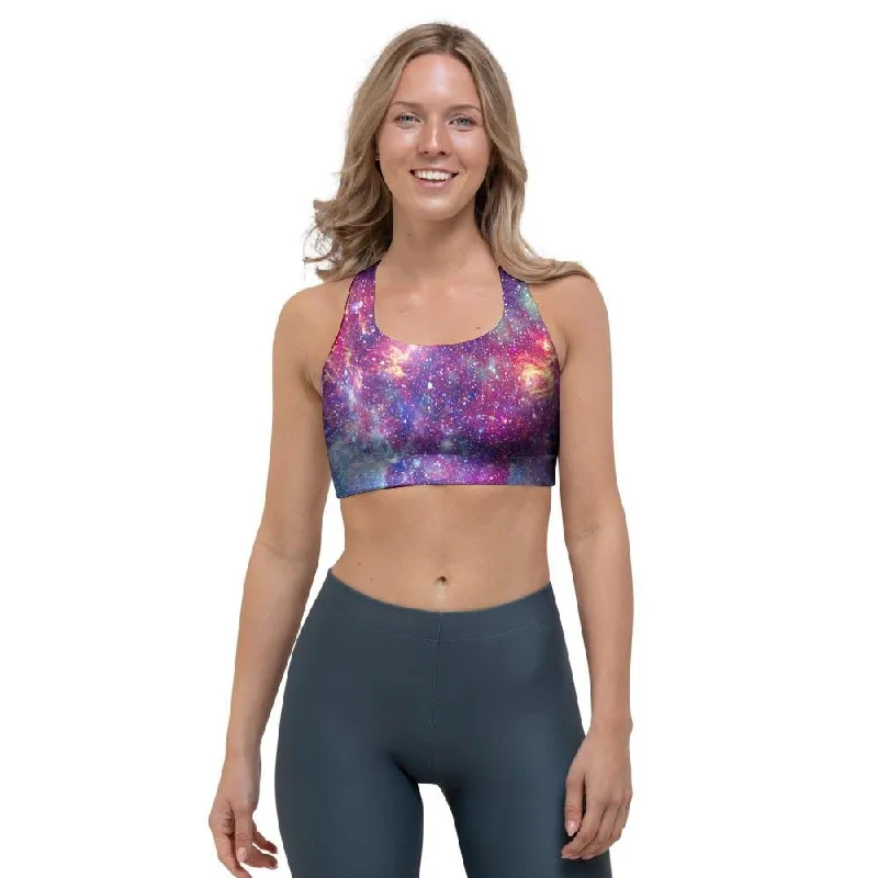 Abstract Starfield Galaxy Space Sports Bra Elegant Lace Lingerie