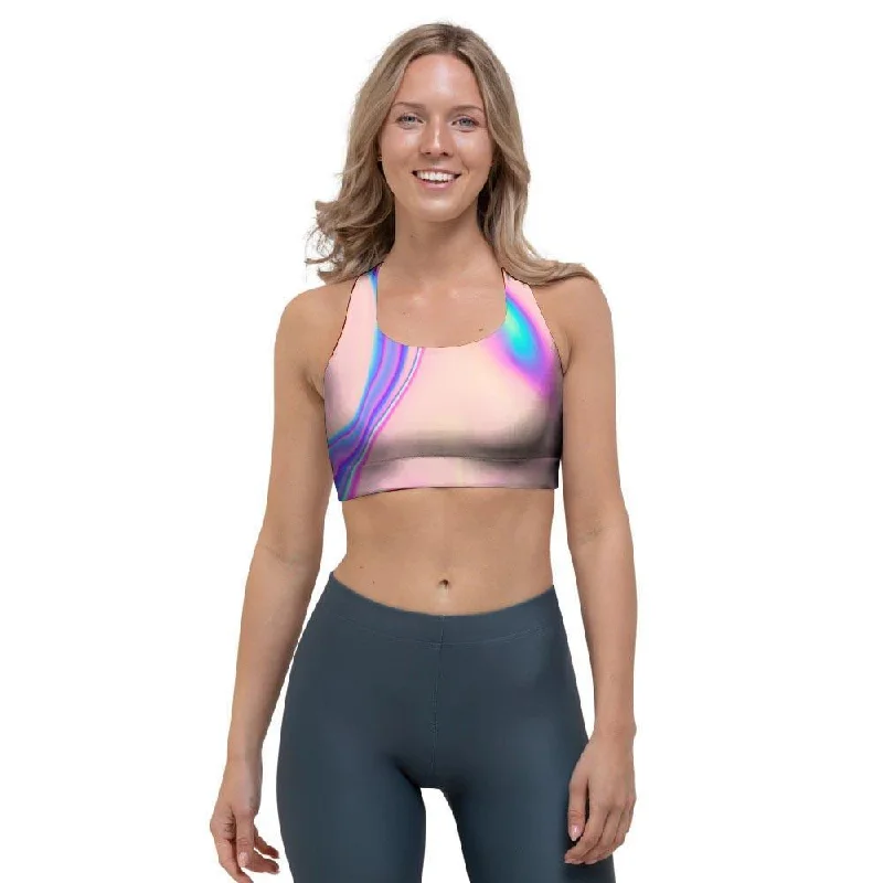 Abstract Trippy Holographic Sports Bra Cozy Sleep Bra