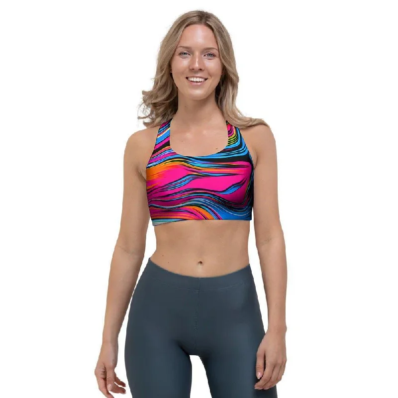 Abstract Trippy Paint Sports Bra Comfortable Bralette Style