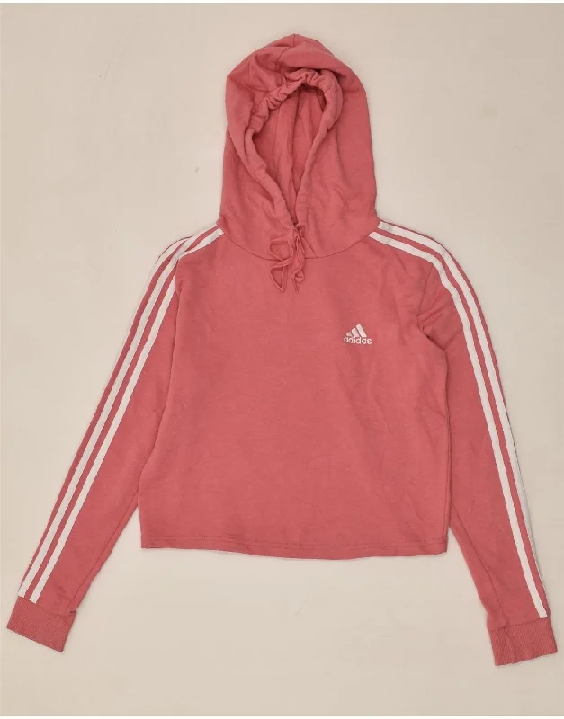 ADIDAS Womens Crop Hoodie Jumper UK 4/6 XS Pink Cotton Hoodie with Print Artistic Unique