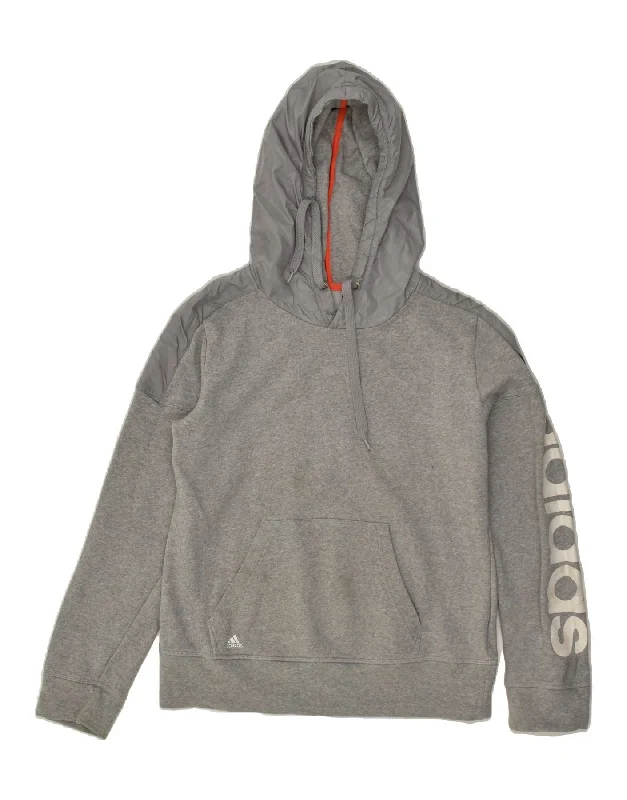 ADIDAS Womens Graphic Hoodie Jumper UK 12/14 Medium  Grey Cotton Hoodie with High Neck Warm Protective