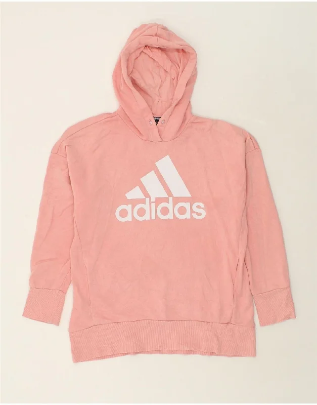 ADIDAS Womens Graphic Hoodie Jumper UK 12/14 Medium Pink Cotton Hoodie Sweatshirt Pullover