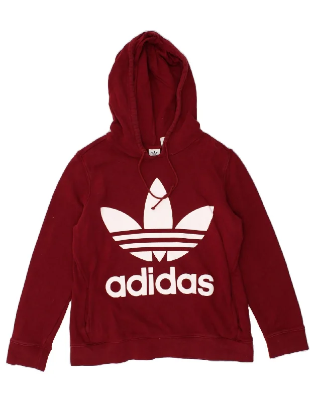 ADIDAS Womens Graphic Hoodie Jumper UK 14 Large Red Hoodie with Hidden Zipper Minimalist Clean