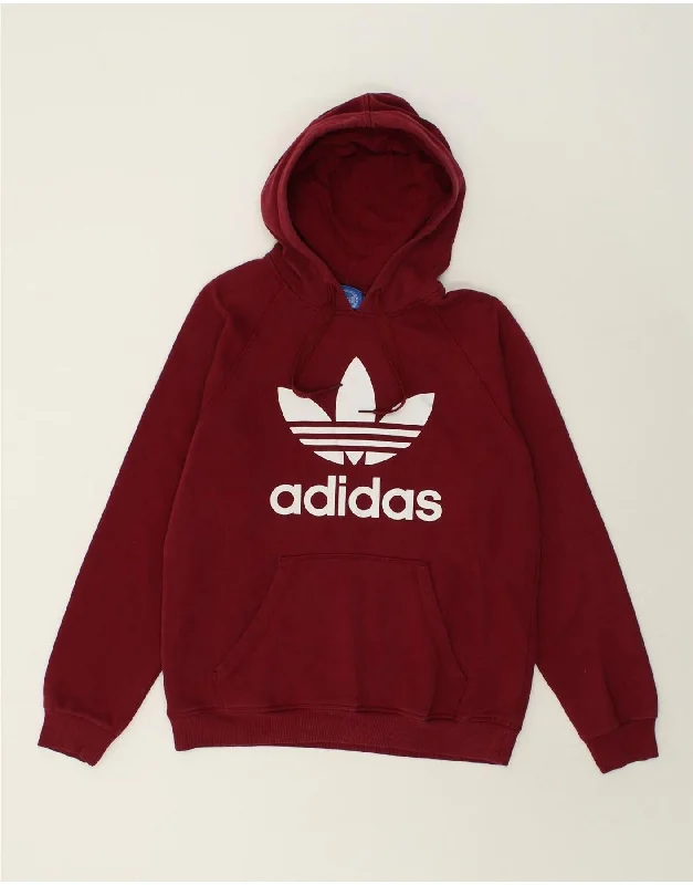 ADIDAS Womens Graphic Hoodie Jumper UK 14 Medium Red Cotton Hoodie with Back Slit Movement Comfort