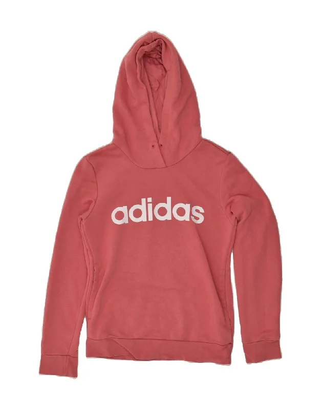 ADIDAS Womens Graphic Hoodie Jumper UK 4/6 XS  Pink Cotton Hoodie with Front Slit Layering Stylish