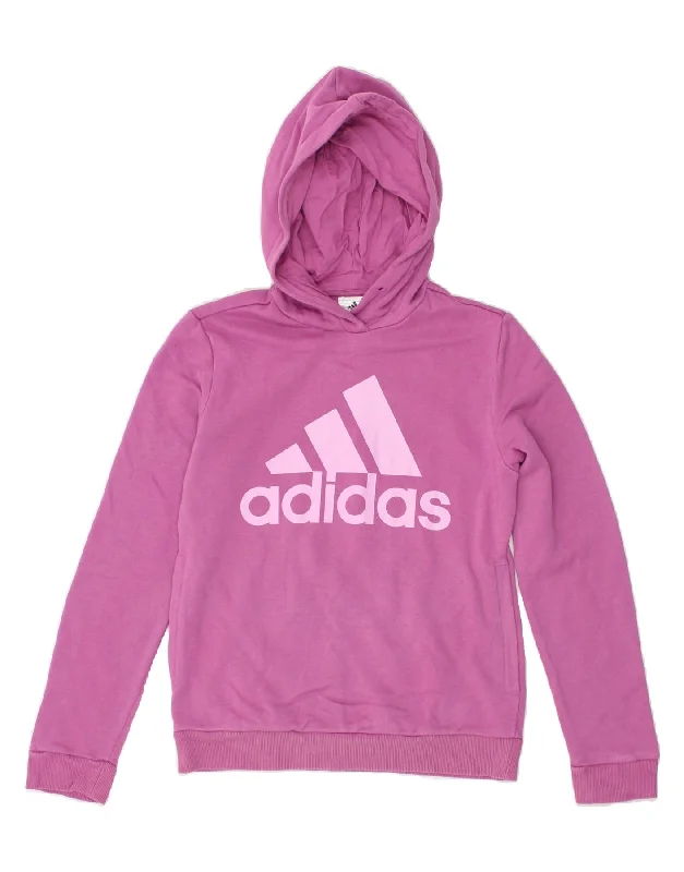 ADIDAS Womens Graphic Hoodie Jumper UK 4/6 XS Pink Cotton Hoodie with Drawstring Waist Adjustable Fitted