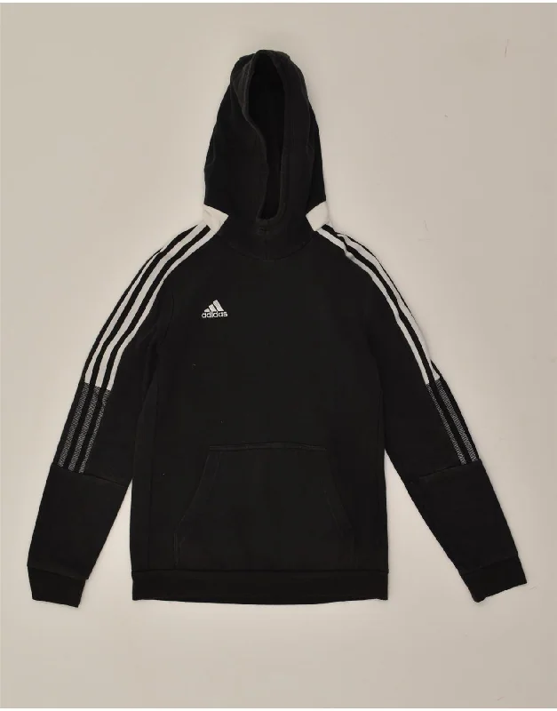 ADIDAS Womens Graphic Hoodie Jumper UK 8/10 Small Black Cotton Hoodie with Sequins Glamorous Eye-catching