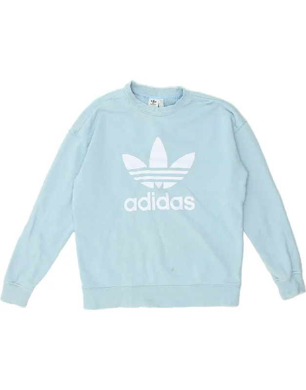 ADIDAS Womens Graphic Sweatshirt Jumper UK 10 Small Blue Cotton Hoodie with V-Neck Classic Versatile