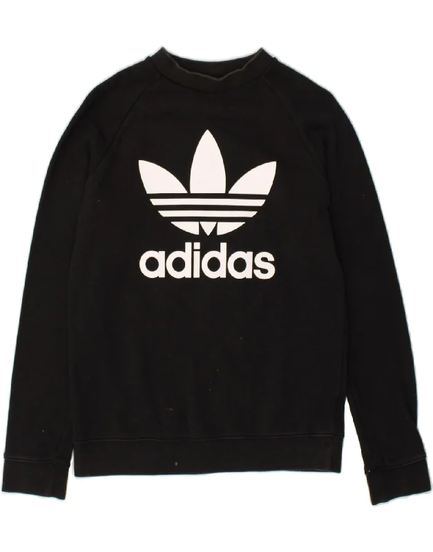 ADIDAS Womens Graphic Sweatshirt Jumper UK 12 Medium Black Hoodie with Set-In Sleeves Structured Classic