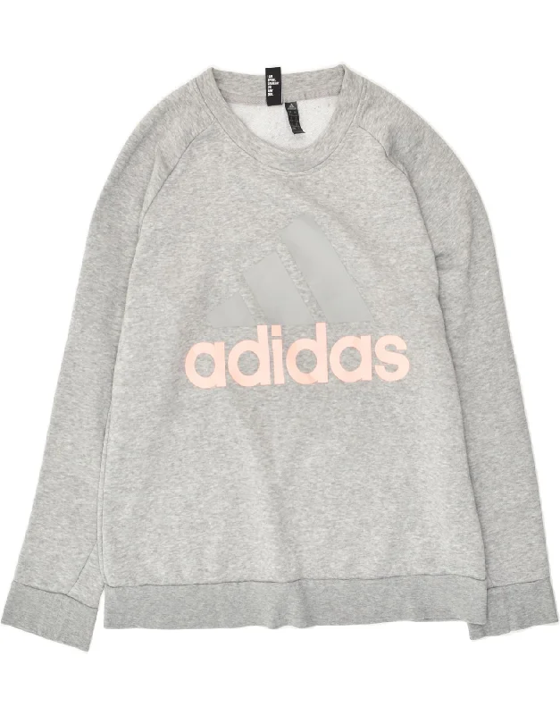 ADIDAS Womens Graphic Sweatshirt Jumper UK 20/22 XL Grey Hoodie with Frayed Bohemian Relaxed