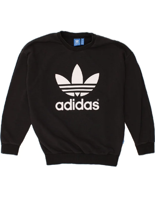 ADIDAS Womens Graphic Sweatshirt Jumper UK 8 Small  Black Cotton Hoodie with Mock Neck Collared Structured