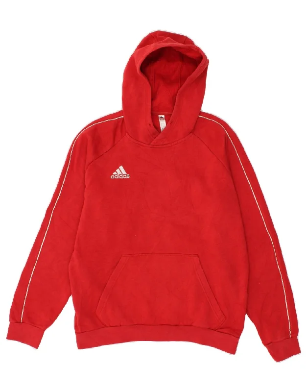 ADIDAS Womens Hoodie Jumper UK 14 Medium Red Cotton Hoodie with Set-In Sleeves Structured Classic