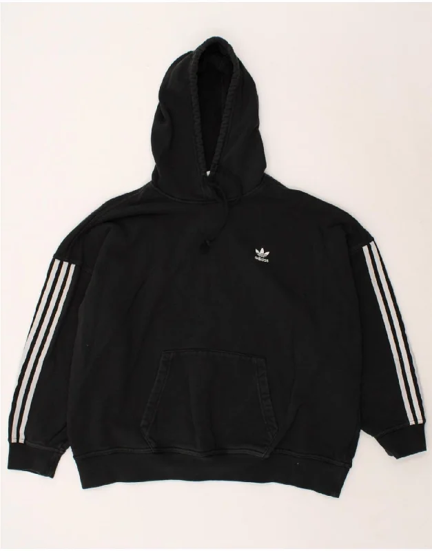 ADIDAS Womens Hoodie Jumper UK 16 Large Black Cotton Hoodie Fleece Lining Warmth