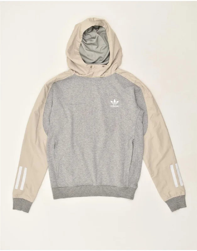 ADIDAS Womens Hoodie Jumper UK 6 XS Grey Colourblock Polyester Hoodie with Relaxed Fit Easy Casual