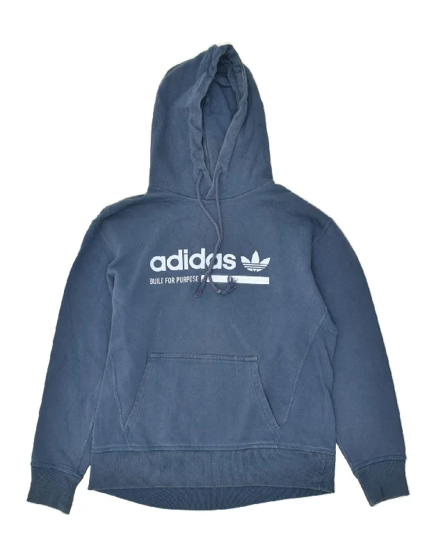 ADIDAS Womens Oversized Graphic Hoodie Jumper UK 6 XS Navy Blue Cotton Hoodie Jacket Zipper Layering