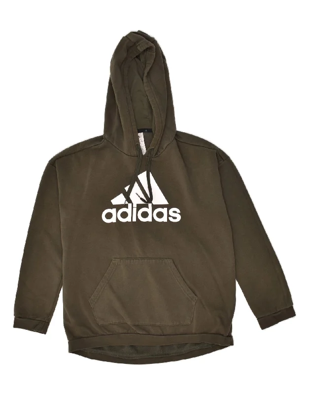 ADIDAS Womens Oversized Graphic Hoodie Jumper UK 8/10 Small Khaki Hoodie with Elastic Cuffs Stretchable Comfortable