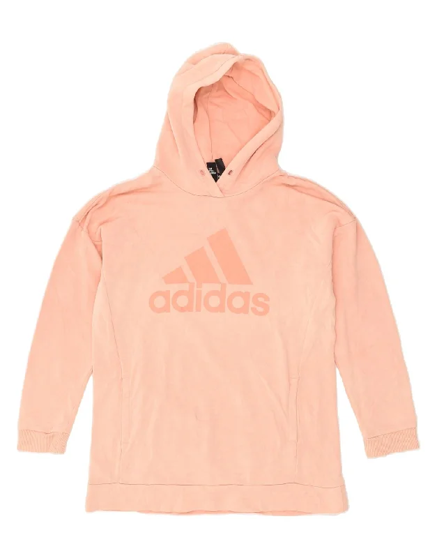 ADIDAS Womens Oversized Graphic Hoodie Jumper UK  8/10 Small Pink Cotton Hoodie with Tied Waist Feminine Flattering