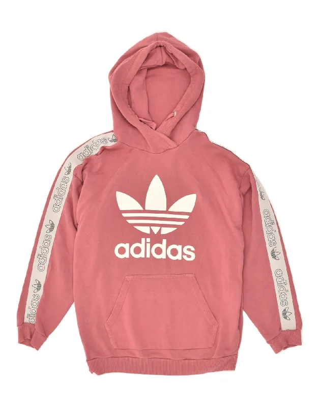 ADIDAS Womens Oversized Graphic Hoodie Jumper UK 8 Small Pink Cotton Hoodie with Hem Elastic Stretchable Comfortable