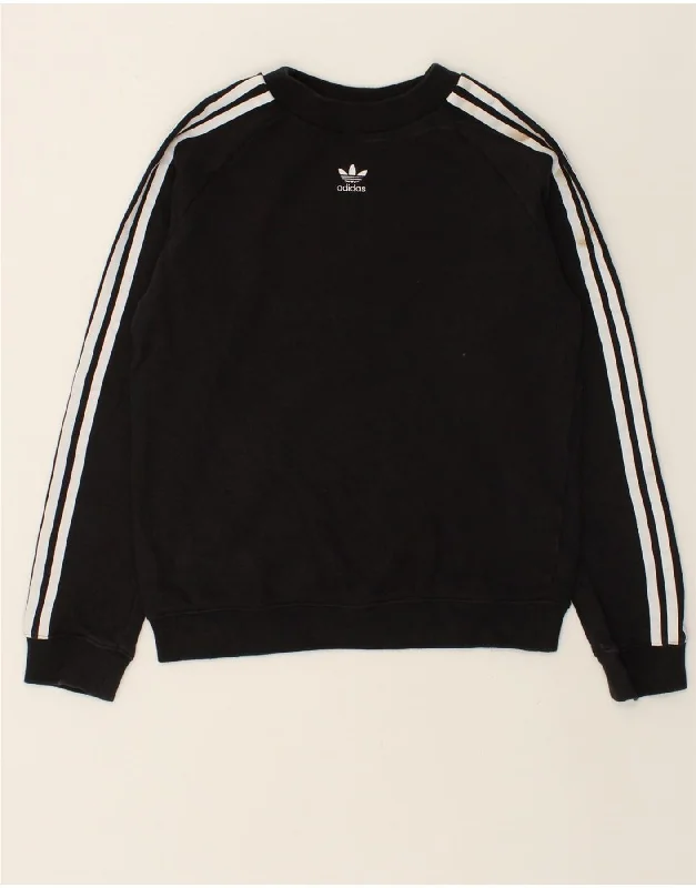 ADIDAS Womens Sweatshirt Jumper UK 10 Small Black Cotton Hoodie with Snap Buttons Easy Quick