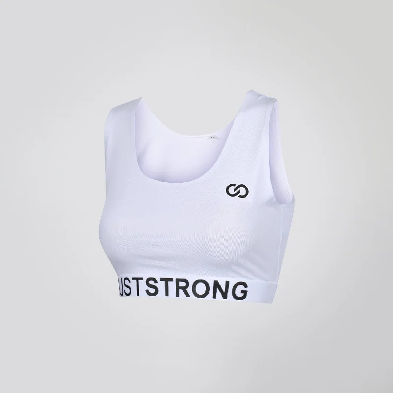 All White Just Strong Sports Bra Comfortable Active Bra