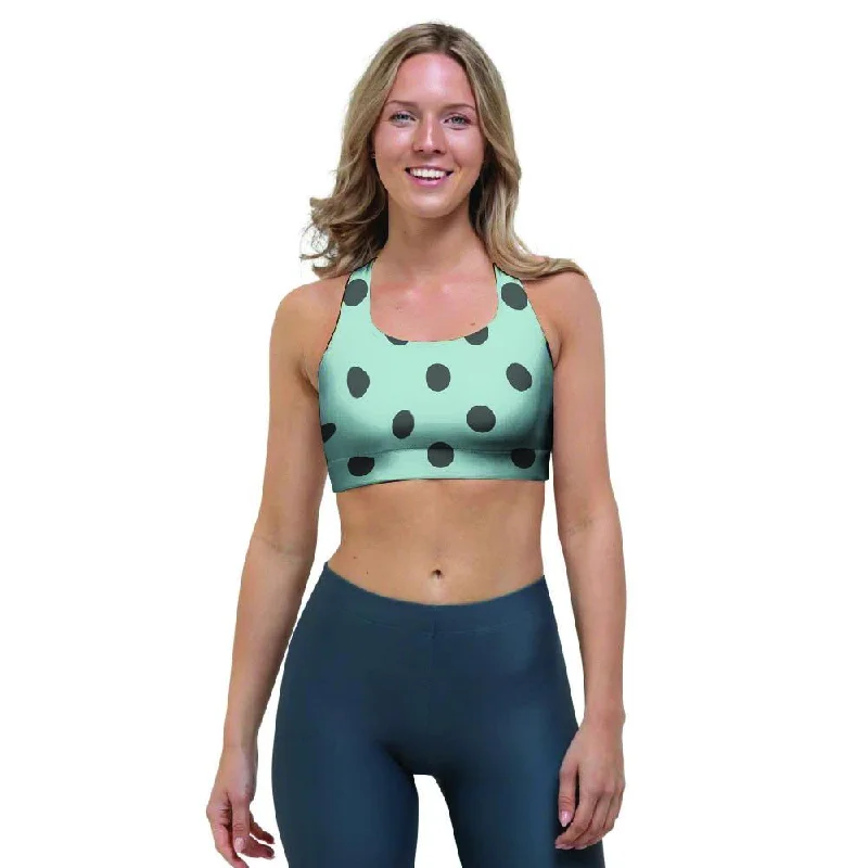 Aqua And Black Polka Dot Sports Bra Lightly Padded Bra