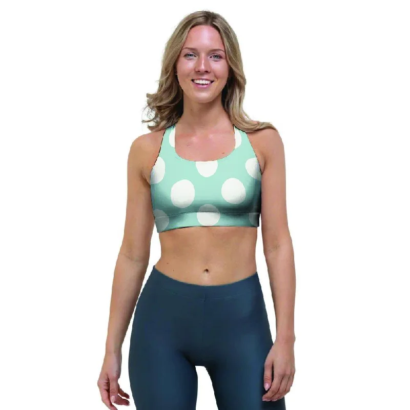 Aqua Polka Dot Sports Bra Soft Support Bra