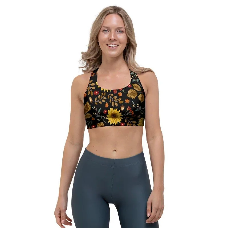 Autumn Sunflower Sports Bra Soft Mesh Bra