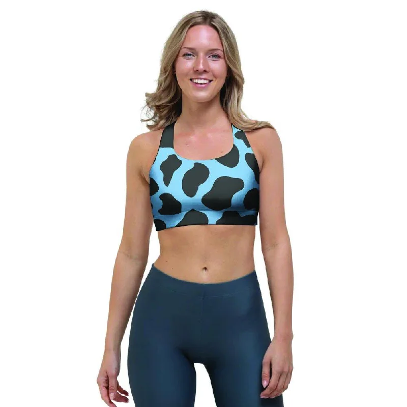 Black And Blue Cow Print Sports Bra Stylish Lace Bralette