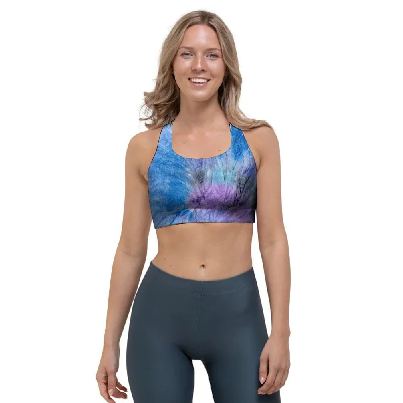 Black And Blue Tie Dye Sports Bra Seamless Wireless Bra