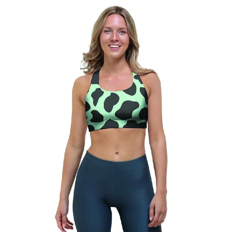 Black And Green Cow Print Sports Bra Floral Lace Bra