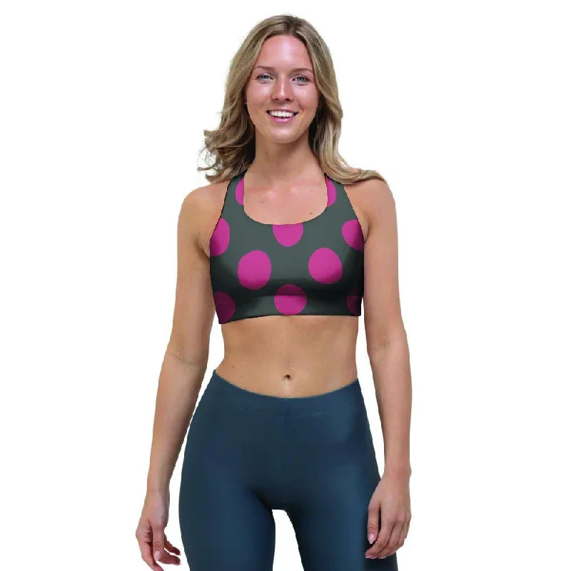 Black And Maroon Polka Dot Sports Bra Sexy Underwire Bra