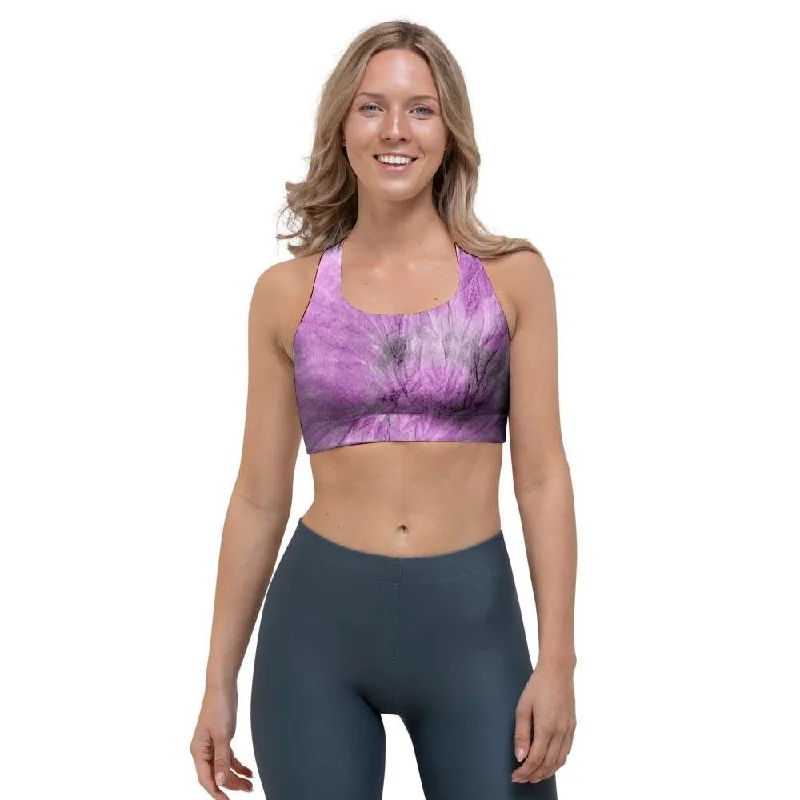 Black And Purple Tie Dye Sports Bra Breathable Comfort Bra