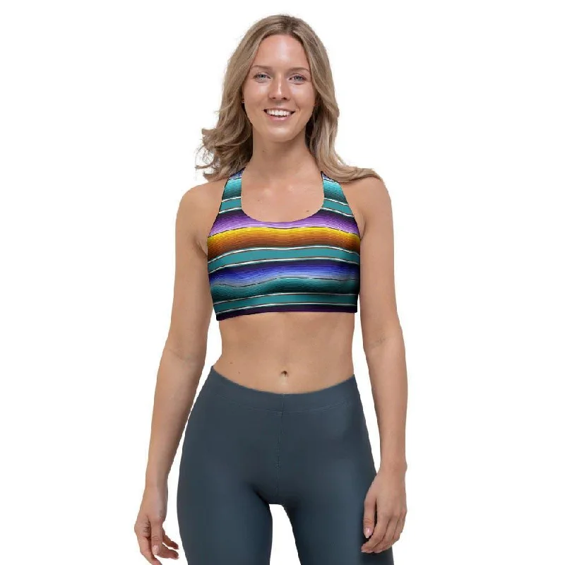 Blue Baja Serape Sports Bra Stretchy Wireless Bra